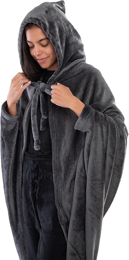 Mintra Home Wearable Blanket Hoodie Soft Warm &amp Cozy Snuggies for Women &amp Men Hooded Blanket with Full Sleeves for Adults One Size Fits All 70in x 62in (Grey)