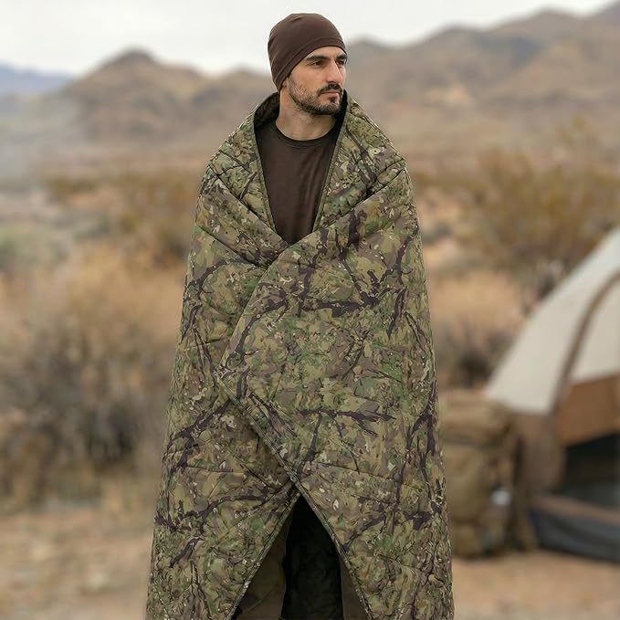 LOOGU Camo Blanket Waterproof Insulation Poncho Liner for Outdoor Camping Hiking Hunting Survival Backpacking Picnicking