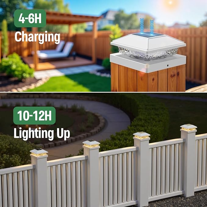 Post Cap Lights 16pack 4x4 Deck Fence Post Solar Lights Outdoor with Warm White LightingWhite Waterproof Solar Post Lights for Vinyl/Wood Posts to Decorate Fence DeckGarden Patio