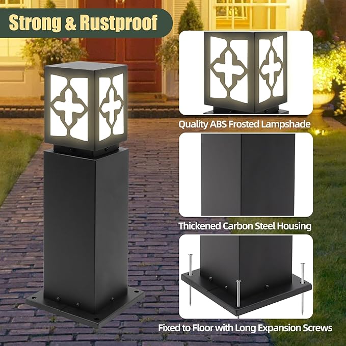 Landscape Path Lights 24 IP65 Waterproof Bollard Lights Heavy Duty Steel Stable Widened Base E27 Lamp Holder Modern Outdoor Path Lights Bollard for Lawn Patio Courtyard Driveway Cross 1pack