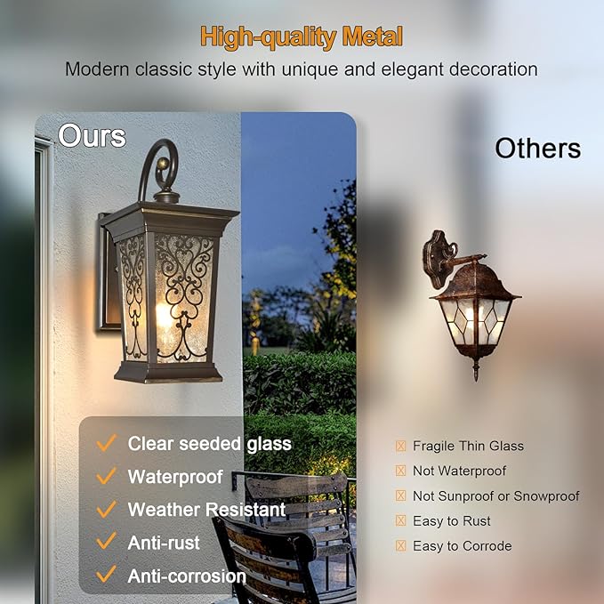 ALVIME Outdoor Wall Light Fixtures 17 Inch Oil Rubbed Bronze Exterior Lighting Fixtures Waterproof Outdoor Sconce Lights Outside Porch Lanterns for House Farmhouse E26 Base&ampClear Seeded Glass