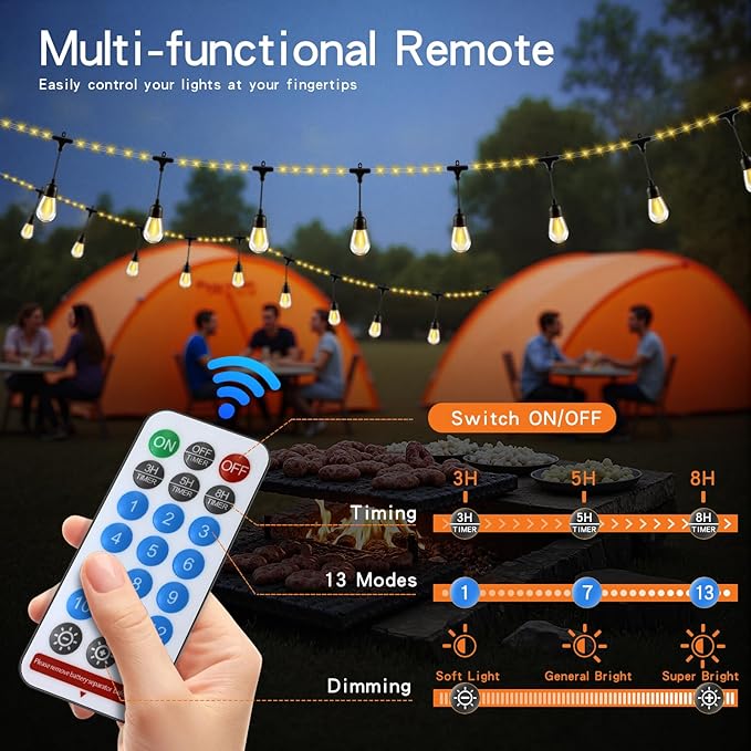 63FT Solar String Lights Outdoor Waterproof with USB Port &amp Remote Control Solar Patio Lights Long Last for 20+Hrs Dimmable Solar Power LED Shatterproof Bulbs solar lights for Camping Backyard Gar