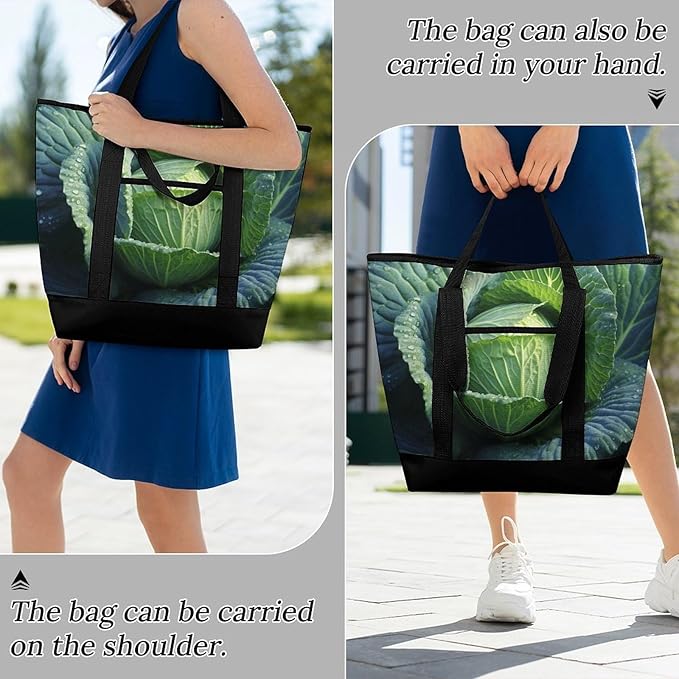 Insulated Shopping BagLarge Reusable Cooler Bags Bright Cabbage Printed Foldable Shopping BagTravel Waterproof Shoulder Bag