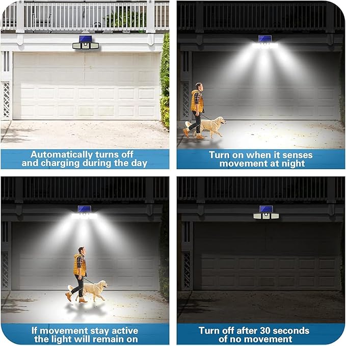 AmeriTop Solar Lights Outdoor 2 Pack 128 High Brightness LED Cordless Solar Motion Sensor Lights 3 Adjustable Heads 270°Wide Angle Illumination IP65 Waterproof Security Flood Light