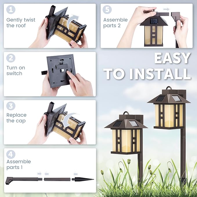 GIGALUMI Japanese Decor Solar Lights for Outside Pathway Lights 4 Pack - Lawn/Patio/Yard/Walkway/Driveway Decoration