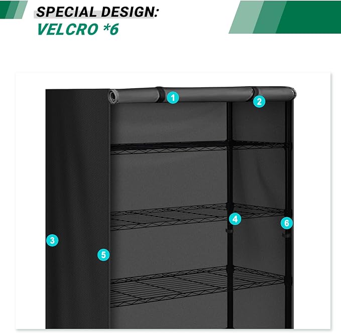 Storage Shelving Unit Cover Waterproof Shelf Cart Protective Outdoor Indoor Storage Rack Dust Cover with Zipper (60Lx24Wx72H) Black
