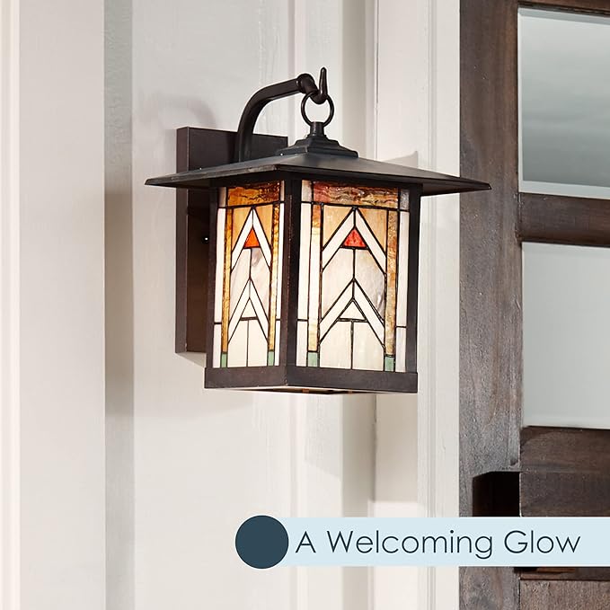 RIVER OF GOODS Stained Glass Outdoor Light Fixture - 11.75 H - Mission Style Porch Light - ‎Niki