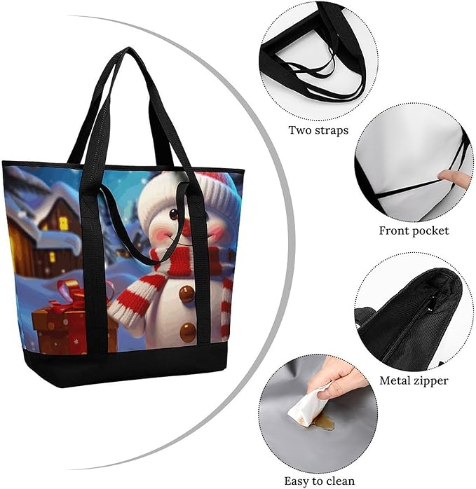 Insulated Shopping BagLarge Reusable Cooler Bags Cute Snowman Printed Foldable Shopping BagTravel Waterproof Shoulder Bag