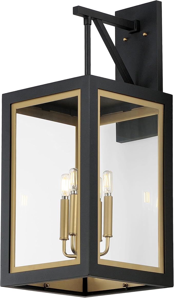 Maxim Lighting 30056CLBKGLD I Neoclass Collection 29 Inch Four Light Outdoor Wall Sconce I Black &amp Gold Finish I Modern Contemporary Light Fixture I