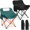 2 Pack Compact Camping Chairs Portable Folding for Outside with Carry Bag Lightweight Moon Chairs for Travel Picnic Hiking Beach Fishing 600D Oxford Supports 330lbs(Green Black)