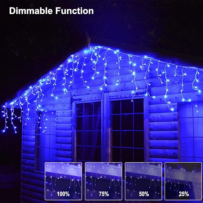 Minetom Icicle Lights for Outside 164Ft 1344 LED with 252 Drops Remote and Timer Outdoor Christmas Lights for House Roof Blue and White