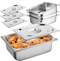 West Bay 4 Pack 1/2 Half Size Hotel Pan with Lids 4'' Deep Steam Table Pan with Lid 12.8''L x 10.4''W Stainless Steel Pans for Home Party Hotel Buffet