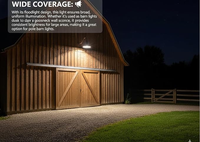 AGB101-10-AS8 Bronze - Standard Barn Light with Gooseneck Arm | Outdoor LED Lights Classic Floodlight Design for Barn Lights Outdoor Durable Metal Construction Energy-Efficient