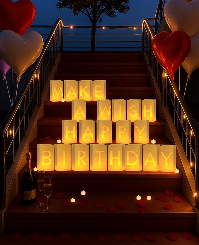 AceList Light Up Letters Luminary Bags Rose Petals and Candles Set Romantic Decorations Special Night for Anniversary Proposal Valentine’S Day Decorations