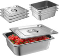 1/2 Size Hotel Pan with Lids 4 Pack 4'' Deep Steam Table Pan 12.8''L x 10.4''W Stainless Steel Pans for Home Party Hotel Buffet