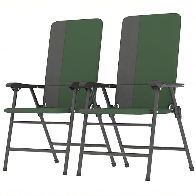 Outsunny Folding Patio Chairs Set of 2 Padded High Back Folding Lawn Chairs with Armrests 600D Oxford Fabric Portable Outdoor Camping Chair Set for Deck Garden Backyard Dark Green