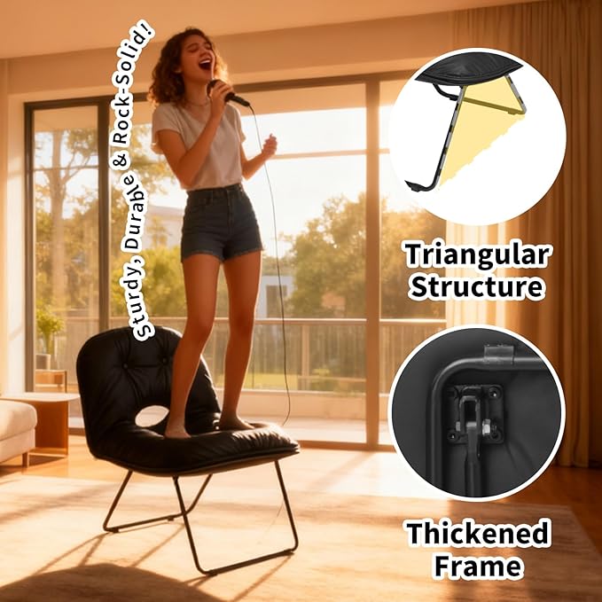 Saucer Accent ChairStylish Foldable Handbag Design for Living Room/Dorm (Black)