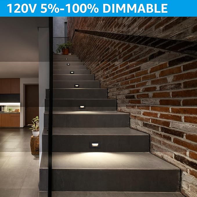 LEONLITE Black 5CCT 120V LED Step Lights 3.5W 150LM 5%-100% Dimmable Horizontal Stair Lights Indoor Outdoor Wet Location CRI90+ &amp ETL 2700K/3000K/3500K/4000K/5000K Aluminum Pack of 3