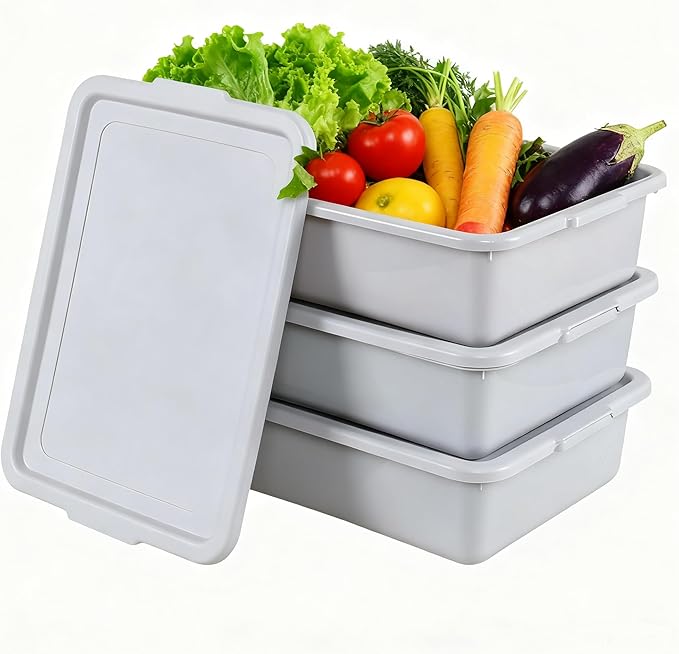 Zopnny 3 Pack 13 L Food Service Bus Tub with Lid Restaurant Dish Tub Food Grade Grey