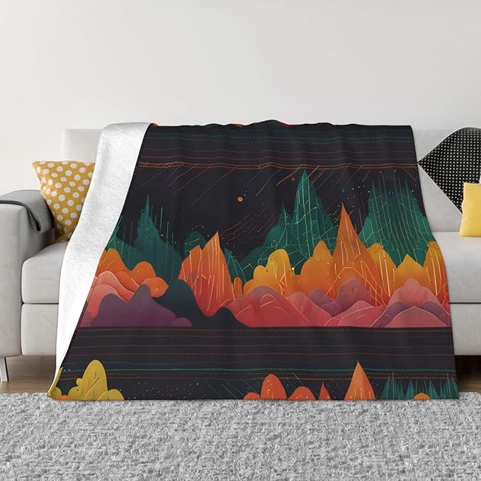 Line Pattern 80x60 Printed Soft Fleece Blanket for Sofa Bed and Camping - Cozy Blanket for Travel Picnics Nighttime Use