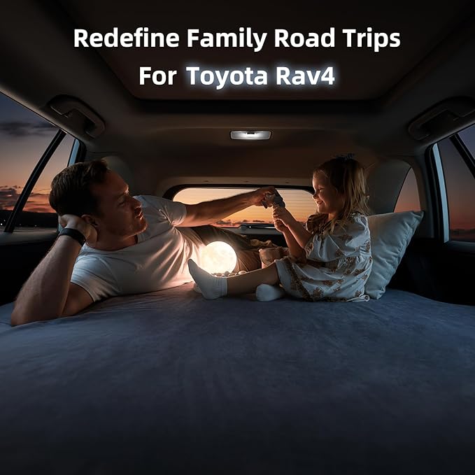 AutoLevel TPU Backseat Foam Mattress for Toyota RAV4 Plug-in 4-inch Foam Camping Mattress &amp Slope-Cancel Layer Inflatable SUV Car Bed with Built-in Pump for Road Trip Sleeping (RAV4 Plug-in)