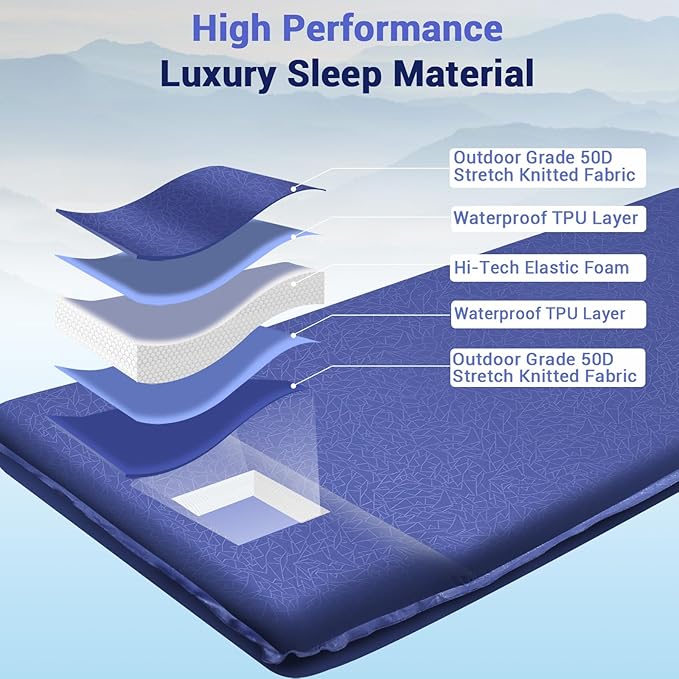 Elegear Self Inflating Sleeping Pad 3.18'' Ultra-Thick Memory Foam Camping Pad with Pillow 20s Fast Inflating Camping Mattress Pad 4-Season Insulated Camp Sleeping Mat for Camping/Travel/Tent/Car