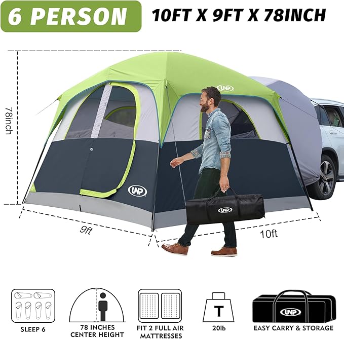UNP SUV Tent for Camping 6-Person SUV Tailgate Tent - Easy Set Up with Rainfly 10'x9'x78in(H)