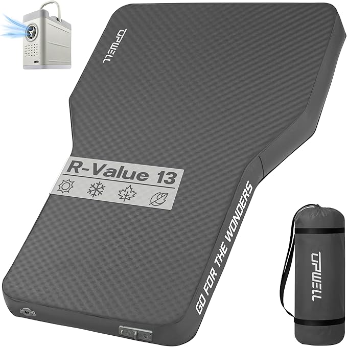 UPWELL Self Inflating Sleeping Pad Truck Camping Thick Mattress for Tesla Model Y Solid Foam 4 Season Car Bed Mattress Portable Roll Up Bed Greywith air Pump
