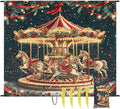 Carousel Horse Beach Blanket Sandproof Beach Mat 68 x 59 Waterproof Quick Drying Sand Free Mat with 4 x Ground Spikes for Outdoor Travel Camping Hiking Amusement Park Christmas
