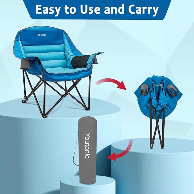 Oversized Camping Chair Portable Folding Camping Chairs with Side Pocket Cup Holder and Carry Bag Heavy Duty Outdoor Camping Chairs for Adults Fishing Sports Trip up to 400lbs Style 1