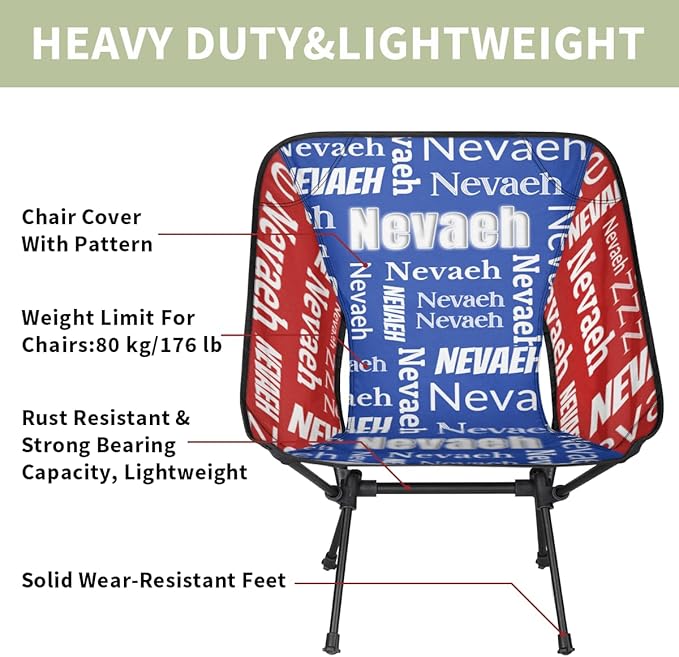 Custom Portable Camping Chair with Side Pockets Personalized Lightweight Foldable Chair with Name for Backpacking Hiking Camp Lawn Fishing