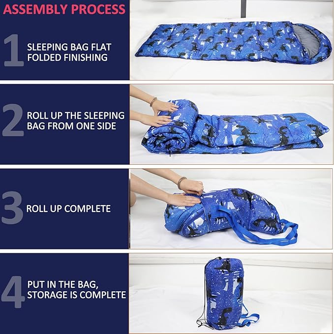 Kids Sleeping Bags - Camping Sleeping Bags with Carry Bag - Compact Sleeping Bag for Hiking Backpacking 3 Season Warm &amp Cool Weather Lightweight Waterproof Outdoor Travel for Boys Girls