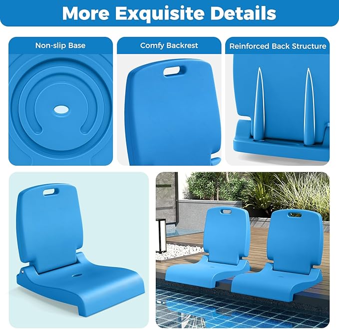 GYMAX Foldable Poolside Chairs for Edge of Pool Portable Pool Chair with Handle Drainage Hole Lightweight Folding Flip Seat for Beaches Camping Fishing Tailgating Lawn (Blue1)