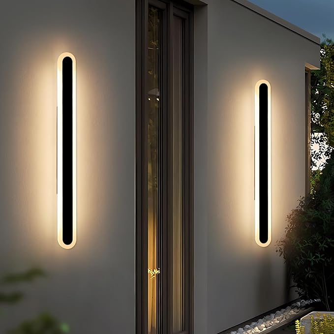 2 Pack 47.2inch Long Outdoor Wall Sconce Oval Modern Exterior Light Fixture IP65 Waterproof 3 Color 3000K/4500K/6000K LED Strip Wall Mount Lighting for Patio Garden Garage Backyard