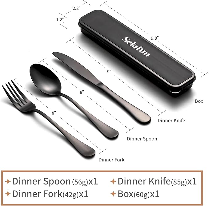 18/8 Travel Cutlery Set with Case Portable Silverware Utensils Set 8inch Stainless Steel Reusable Flatware Set Cutlery Set for Camping Picnic Hiking Office Dishwasher Safe