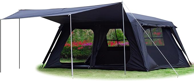 KTT Extra Large Tent 12 PersonFamily Cabin TentsAwning2 Rooms4 Doors and 4 Windows with MeshStraight WallWaterproofDouble LayerBig Tent for OutdoorPicnicCampingFamily Gathering