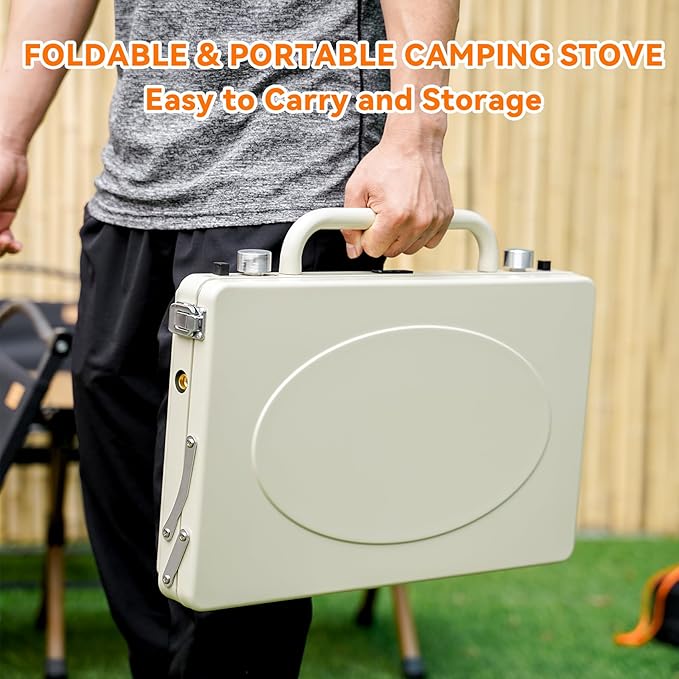 ONLYFIRE OUTDOOR LIVING Portable Camping stove 2-Burner Propane Gas Stove with Foldable Legs Camp Stove for Camping Patio Backyard Picnic Tailgating RV BBQ GS331 Off-white