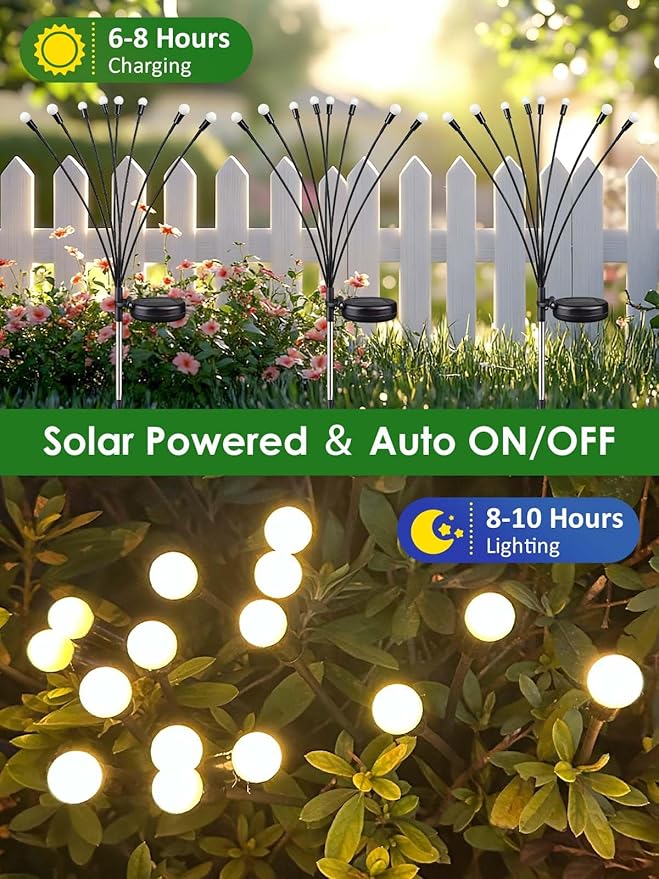 2026 Upgraded Solar Lights Outdoor 6 Pack Solar Garden Lights with 2 Modes Firefly Lights Outdoor Waterproof Sway by Wind Twinkle Firefly Light for Yard Patio Path Garden Decoration (Warm White)