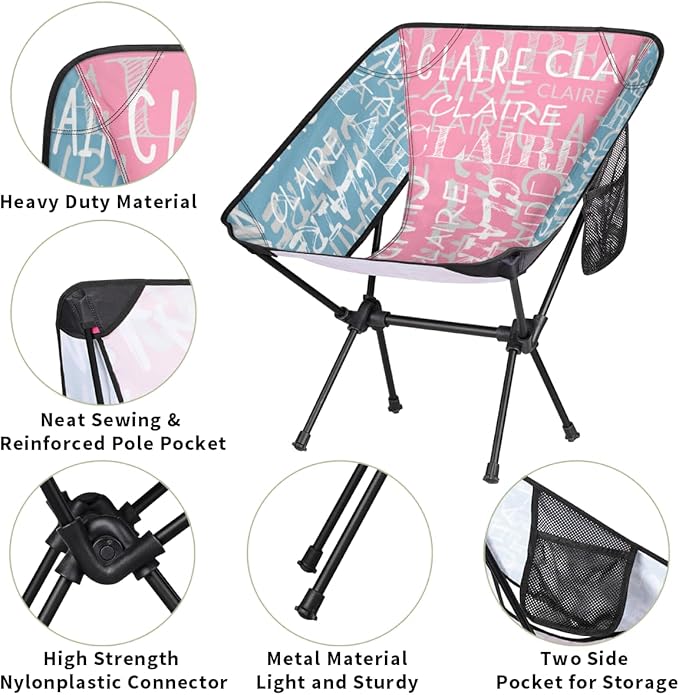 Custom Outdoor Camping Chair with Name Personalized Name Backpacking Chair with Side Pockets Lightweight Foldable Outdoor Chair for Adults