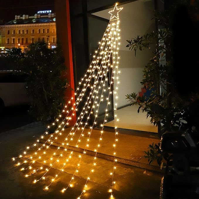 PUHONG Christmas Decoration Star Lights Outdoor320 LED 16.4Ft Christmas String Lights[8 Modes&amp Waterproof] for Halloween Xmas New Year Holiday Birthday(Iron) (Warm White)