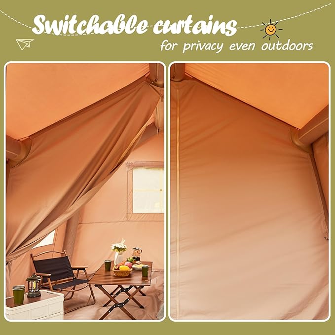 EROMMY 4/6/8/12 Person Inflatable Tent with Skylight 4 Season Blow Up Tents with Hand Pump for Outdoor Camping &amp Hiking Easy Set-up Windproof Sunproof Waterproof