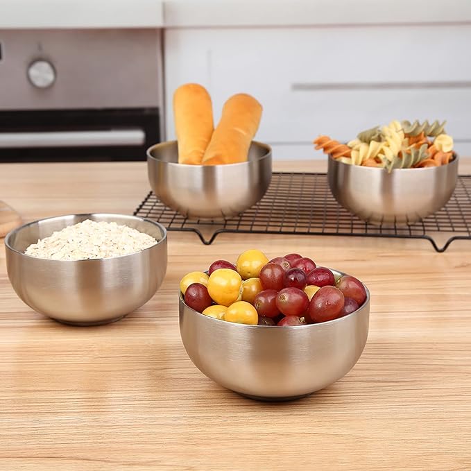 DEVICO Soup Cereal Bowls 4-Piece 19-Ounce Stainless Steel Salad Rice Dessert Serving Bowl set Matte Finish