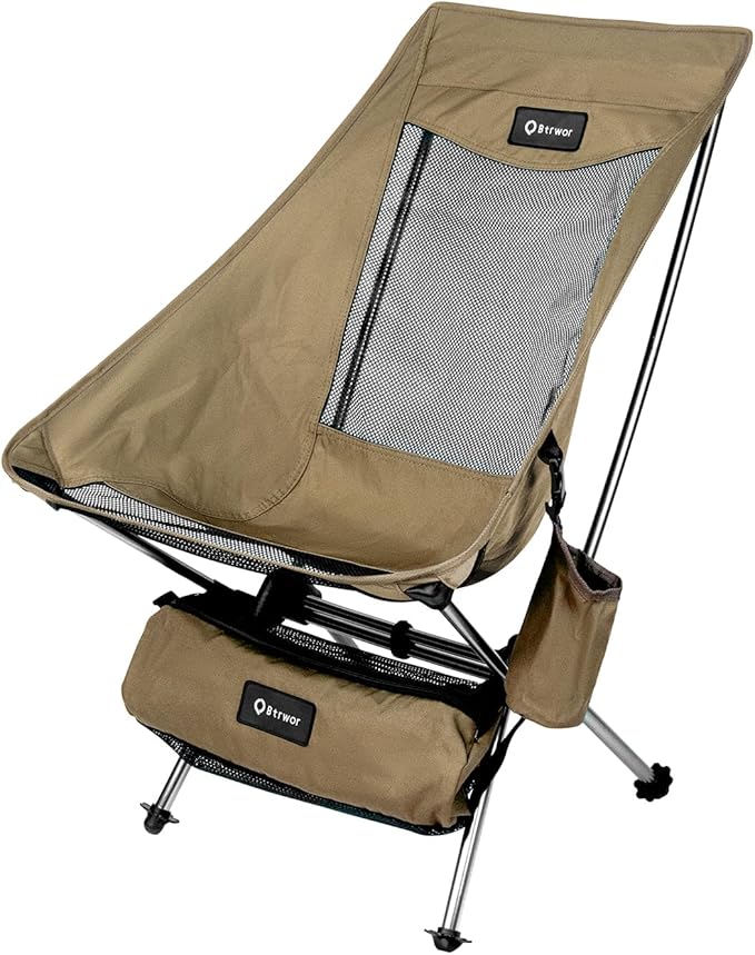 Camping Chair Lightweight Backpacking Hiking Chair Compact Portable 220 lbs Capacity Comfortable Widened Seat Folding Chair (Brown)