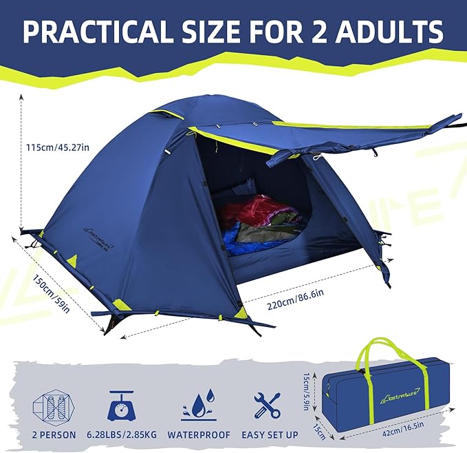 Clostnature Lightweight Backpacking Tent - 1/2 Person 4 Season Ultralight Waterproof Camping Tent Large Size Easy Setup Tent for Winter Cold Weather Family Outdoor Hiking and Mountaineering