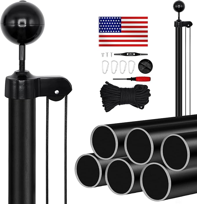 20FT Sectional Flag Pole Kit for Outside in Ground 14 Gauge Extra Thick Heavy Duty Aluminum Outdoor Flagpole for Residential or Commercial Flag Included