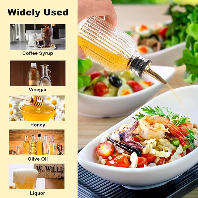 ChezMax Syrup Dispenser Bottles Set of 6 Simple Syrup Bottle for Coffee Bar Accessories 5oz &amp 7oz Glass Coffee Syrup Dispenser Syrup Containers for Maple Honey Syrup Oil Metal Pour Spouts &amp