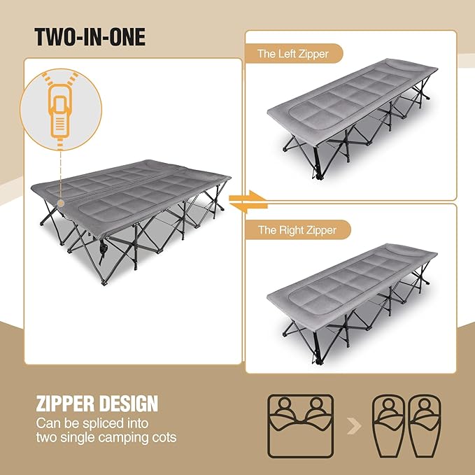 REDCAMP 2 Person Extra Wide Camping Cots for Adults 500lbs 59 W Oversized Heavy Duty Sleeping Cots XXXL Cots Portable for Indoor Office Outdoor Grey
