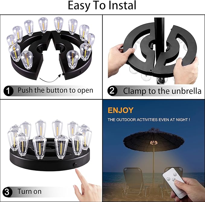 Umbrella Lights Patio Outdoor Umbrella Lights Battery Operated with Dimmable Timer12 Warm White LED Bulbs in 3 Brightness Modes for Backyard or Camping
