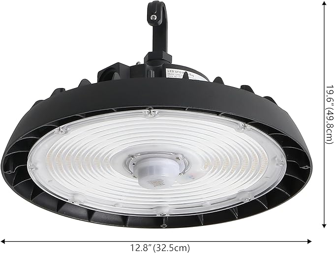 JONATHAN Y JYL9803A 12 in. 200-Watt Integrated LED Motion Sensor High Bay Indoor Outdoor UFO Light with 26000 Lumens 5000K Black