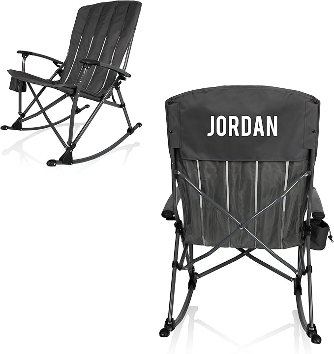 Picnic TIME Personalized Outdoor Rocking Camp Chair Custom XL Heavy Duty Camping Chair for Adults (Gunmetal Gray)